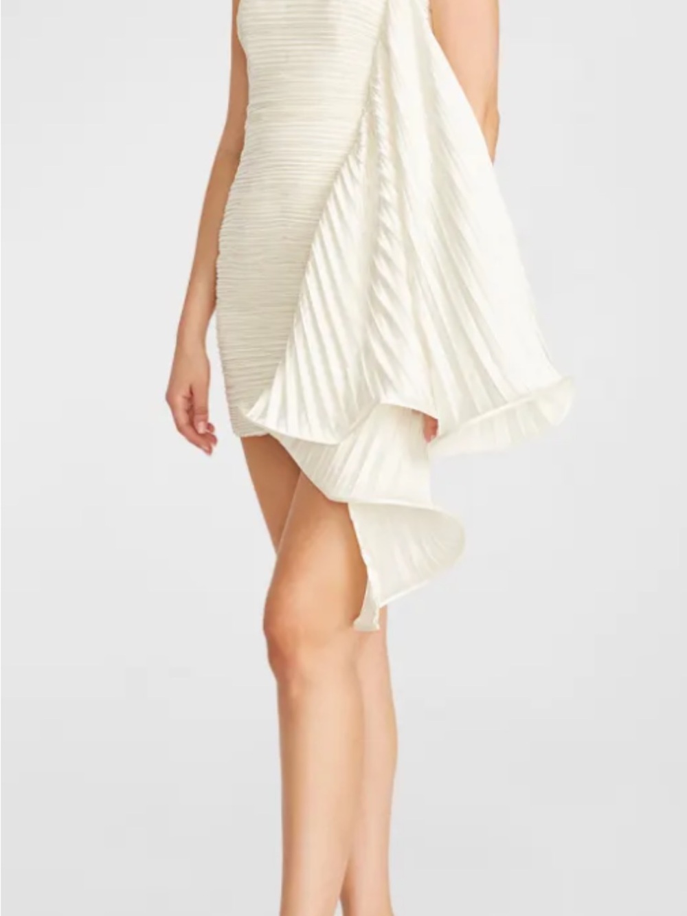 AMUR Ivory Pleated Asymmetrical Mini Dress